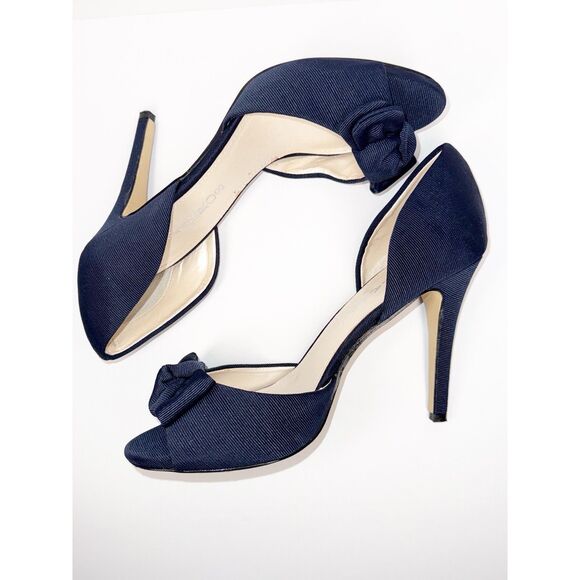 Caparros Navy Blue Heels Bow Peep Toe Pump Dressy Nautical Formal Stiletto 9.5 B - Picture 14 of 16